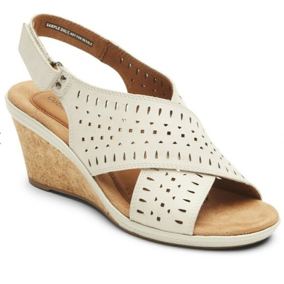 Cobb Hill by New Balance Shoes - Cobb Hill Janna Slingback Wedge Sandal Shoe White Perforated Leather Siz…